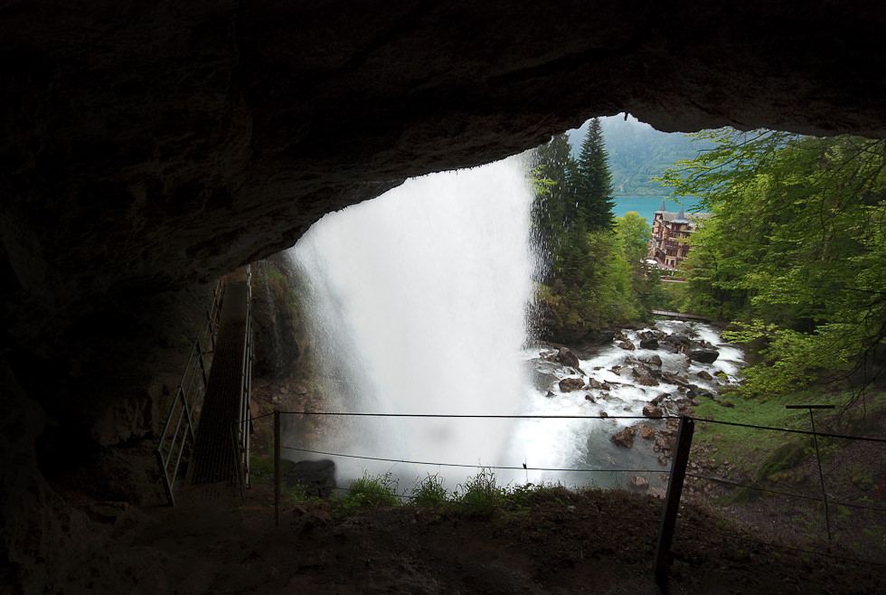 The walkway behind the Giessbach Falls