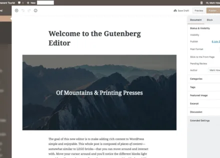 Screenshot of the new Gutenberg editor for WordPress