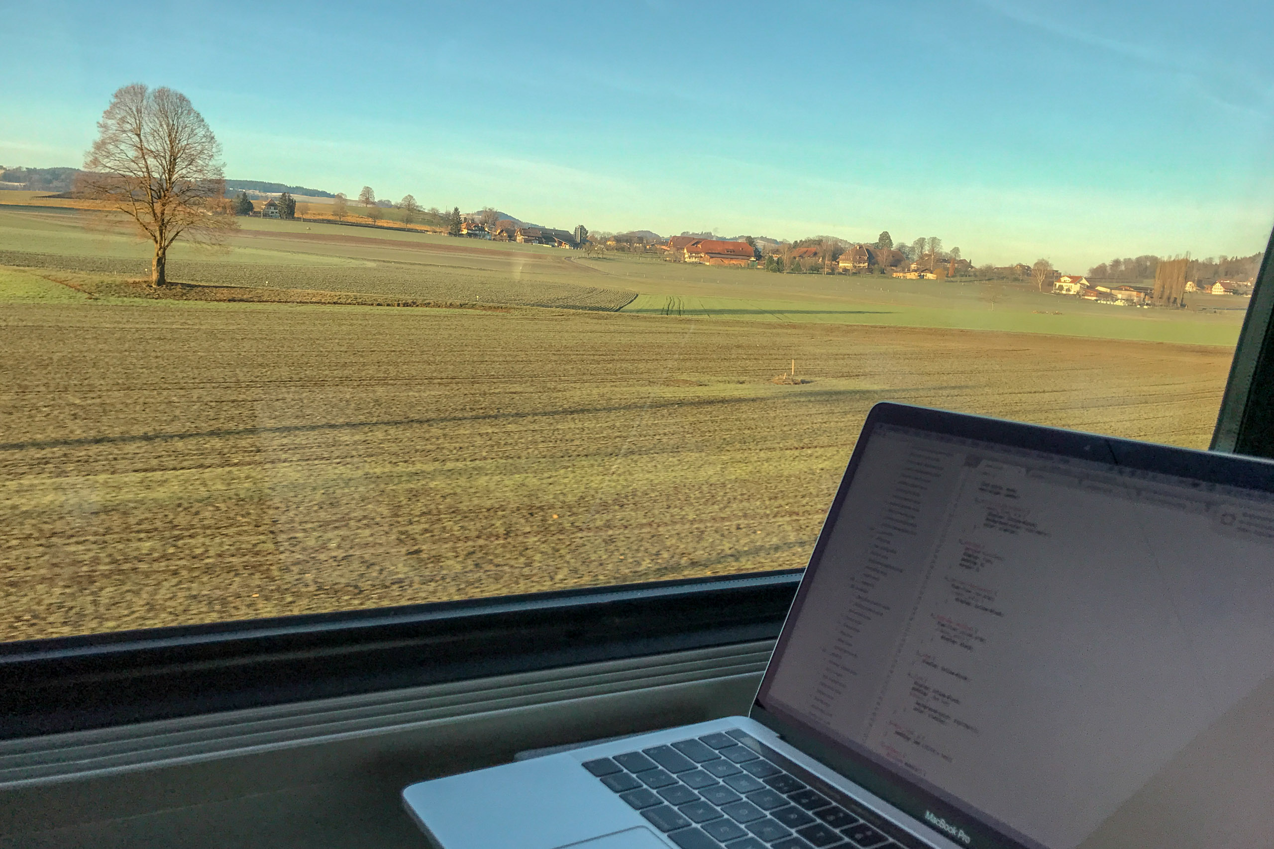 Remote working on a train in Switzerland