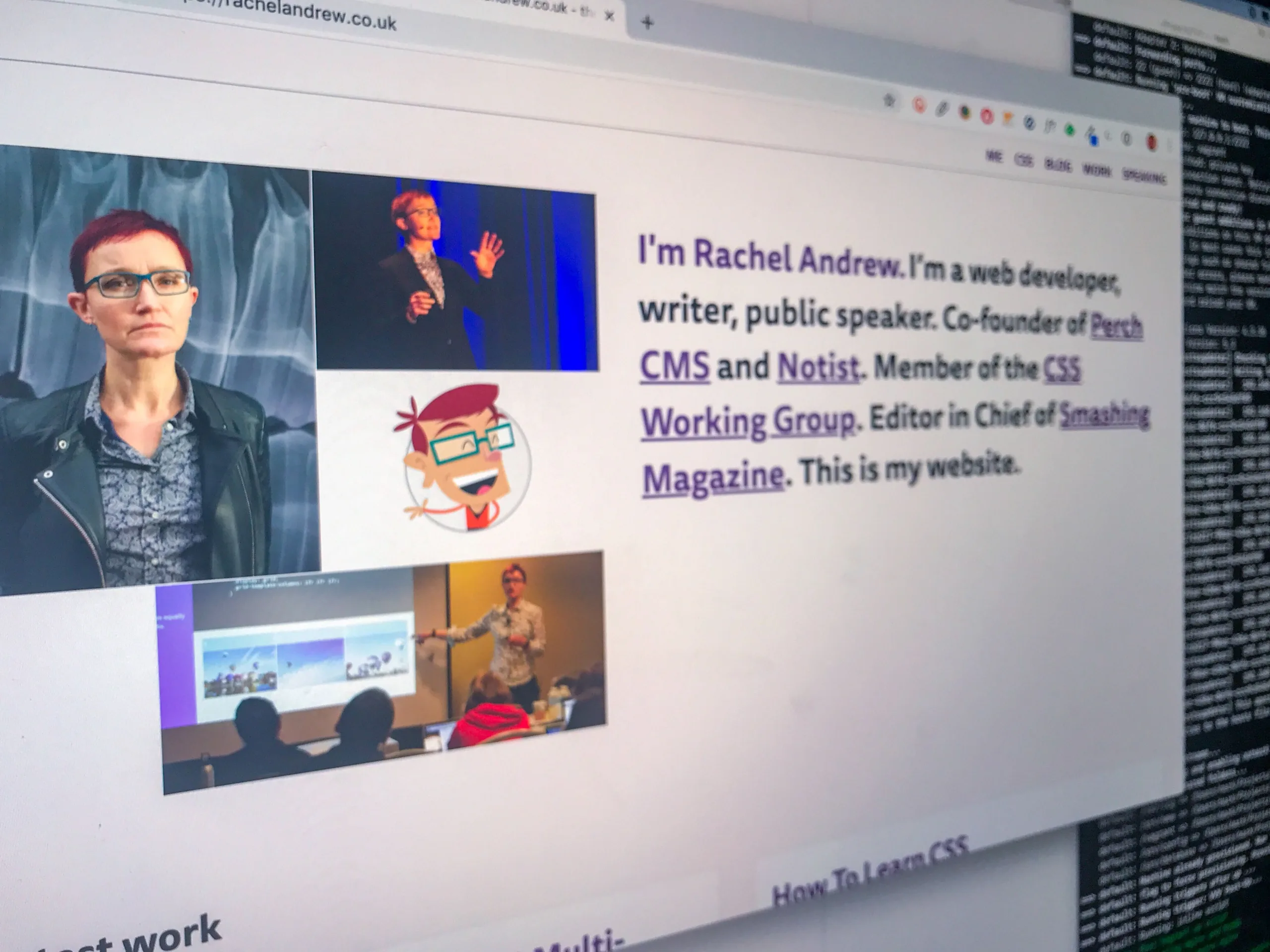 Scrrenshot of Rachel Andrew's website, built using CSS Grid