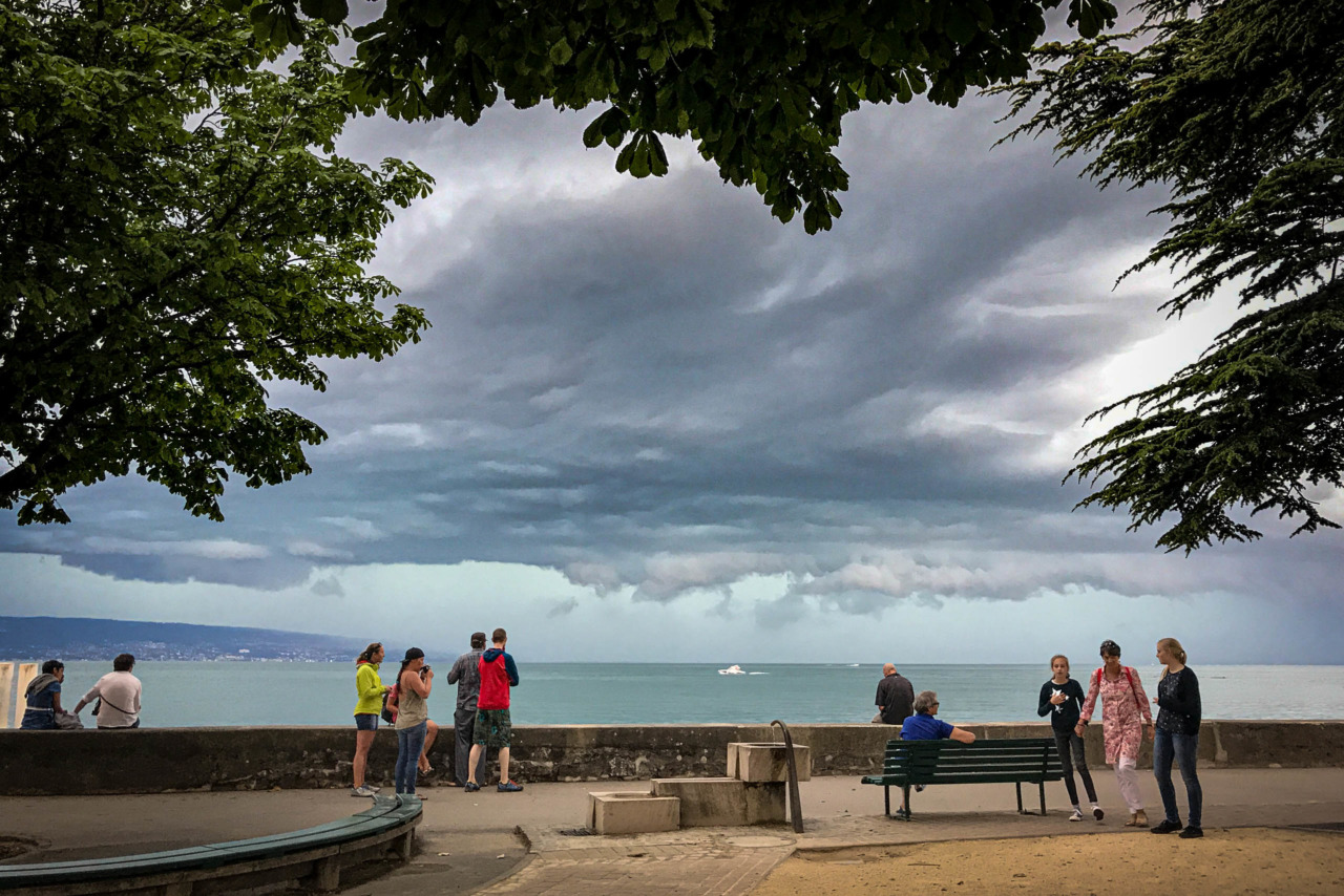 Storm clouds approaching Lutry on the shores of Lac Léman