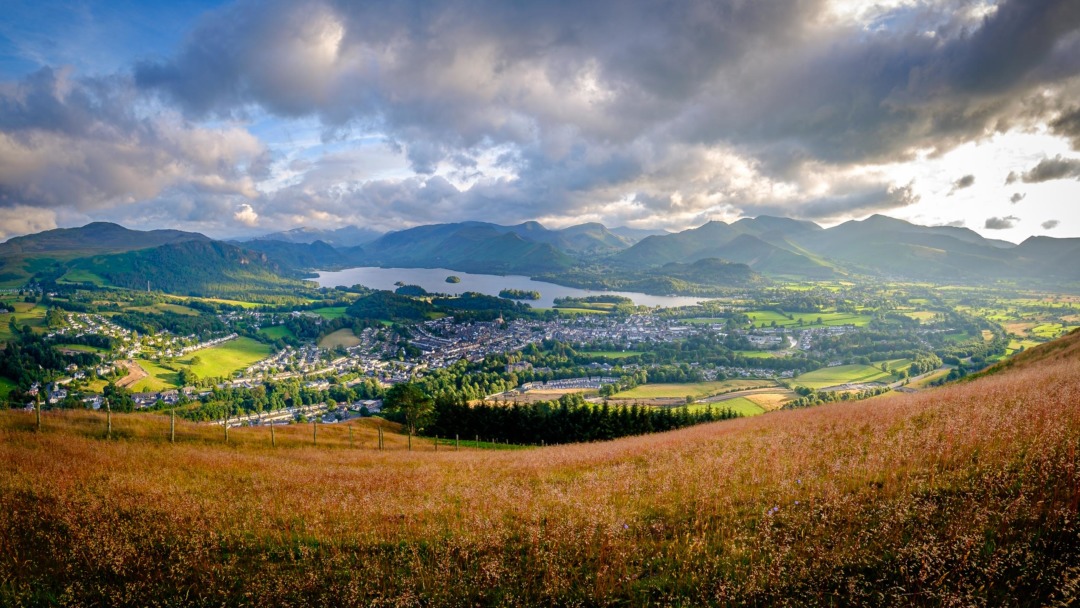 Late afternoon sun across Keswick and Derwentwater
