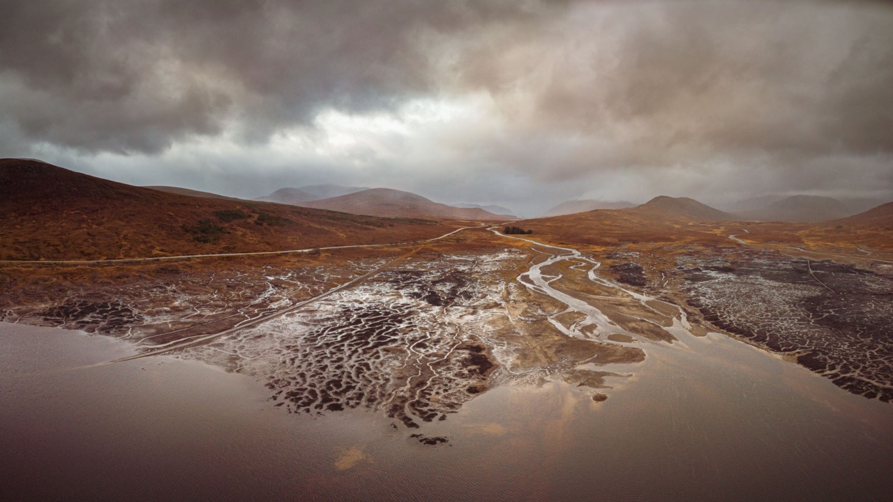 Drone photograph of Loch Glascarnoch in winter