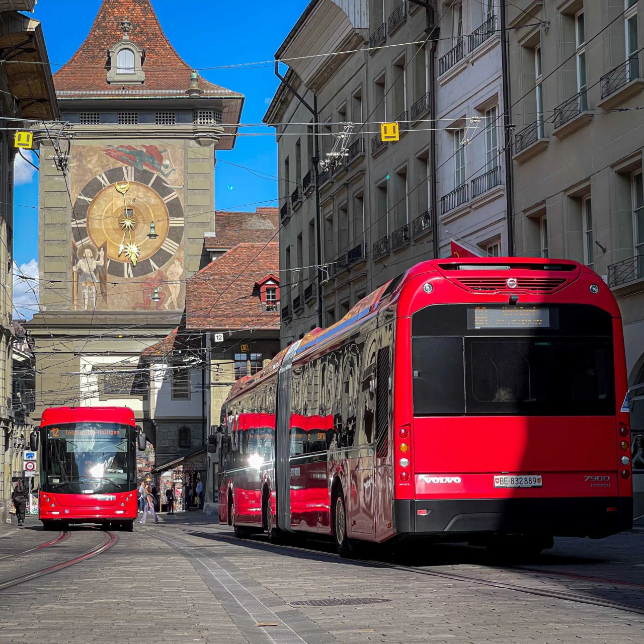 Bus and tram at Zytglogge in Bern