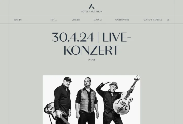 Screenshot of the Hotel Aare website in Thun