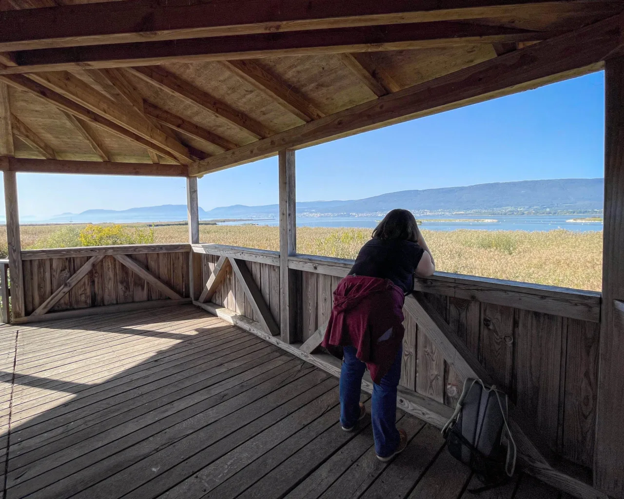 Jo birdwatching at Fanel