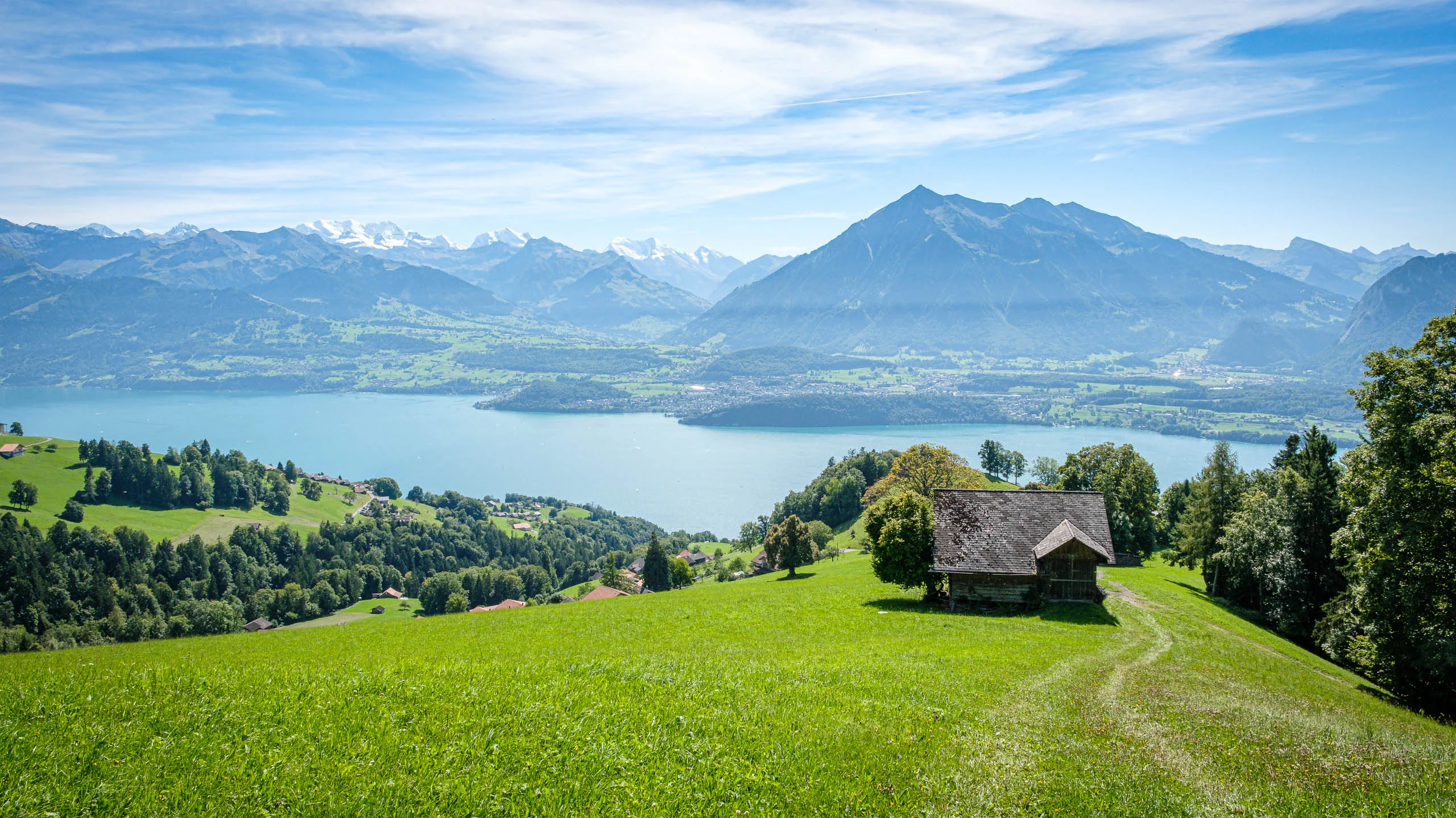 View across Lake Thun from Chrinden