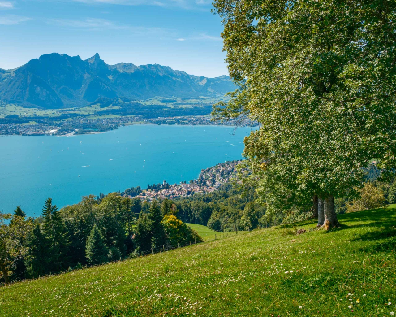 View to the Stockhorn and down to Oberhofen from Chrinden